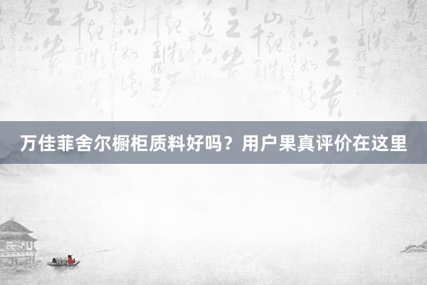 万佳菲舍尔橱柜质料好吗？用户果真评价在这里
